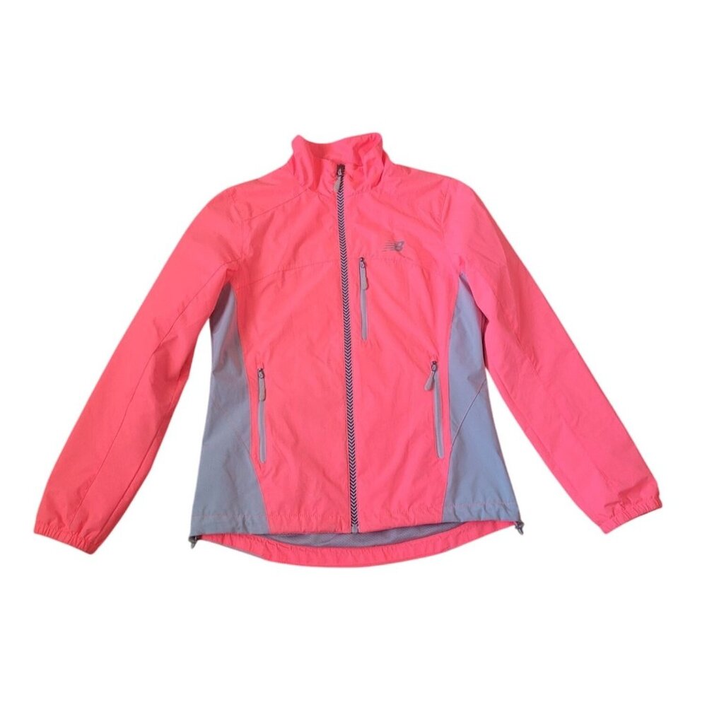 New Balance Womens Size S Neon Pink Full Zip Hooded Windbreaker Jacket